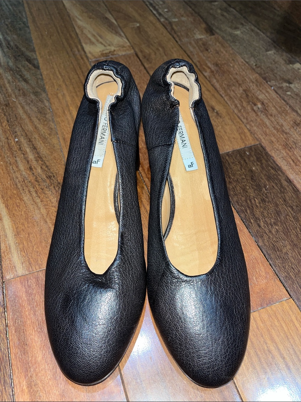 Alberto Fermani Dark BrowLeather Round-Toe Heels with Elasticized Topline
